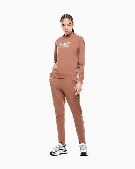 EA7 Pink Stretch Cotton Crewneck Logo Tracksuit