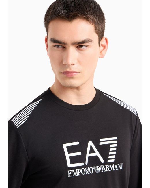 EA7 Black Asv 7 Lines Cotton-blend Crew-neck Sweatshirt for men