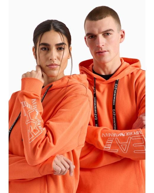 EA7 Orange Core Identity Unisex-sweatshirt Mit Kapuze Aus Bio-baumwolle