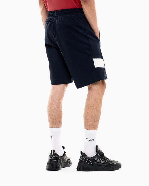 EA7 Blue Core Identity Cotton Bermuda Shorts for men