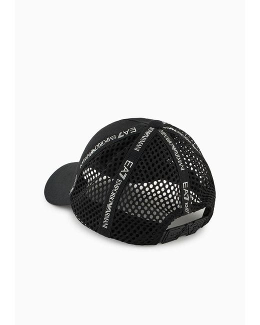 EA7 Black Cotton-twill Baseball Cap With Logo Tape