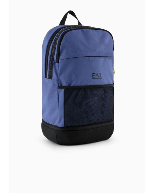 EA7 Blue Logo Series Round Backpack In Technical Fabric for men
