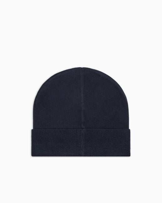 EA7 Blue Cuffed Beanie With Jacquard Logo Mountain Visibility