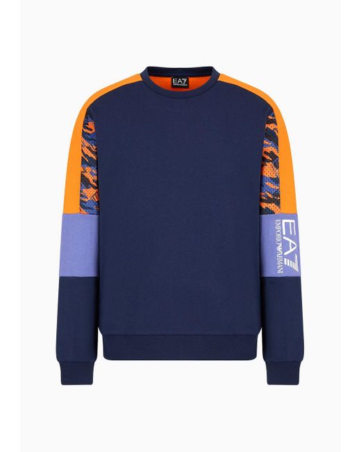 EA7 Blue Graphic Series Cotton Crew-neck Sweatshirt for men