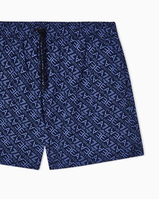 EA7 Blue Graphic Series Swim Trunks With Monogram Print for men