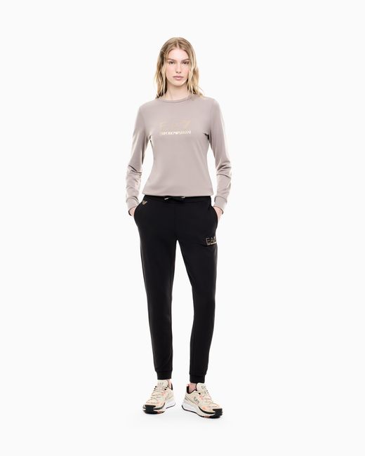 EA7 Black Viscose Joggers With A Studded Logo And Drawstring Evolution