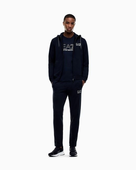 EA7 Blue Pure Cotton Tracksuit With Hood for men