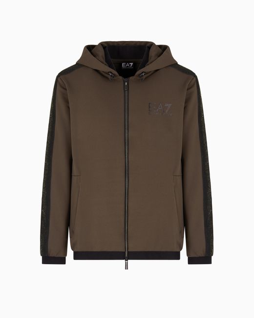 Felpa Con Cappuccio Label di EA7 in Black da Uomo