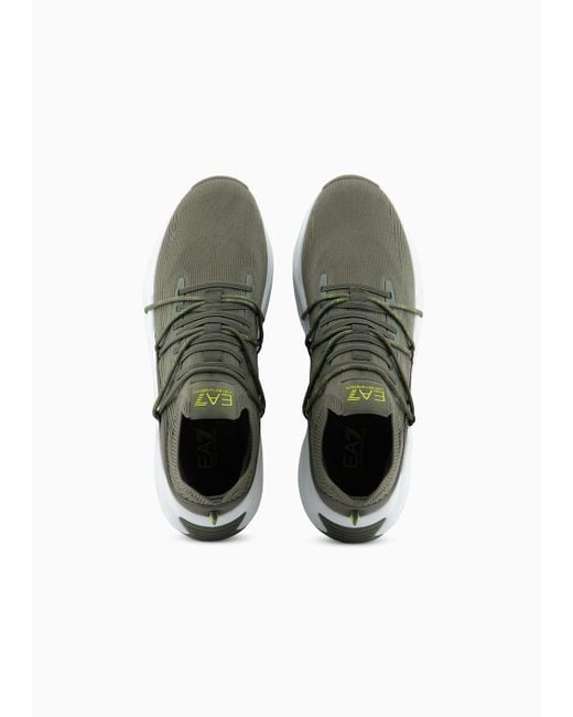 EA7 Green Knit And Nubuck Infinity Sneakers