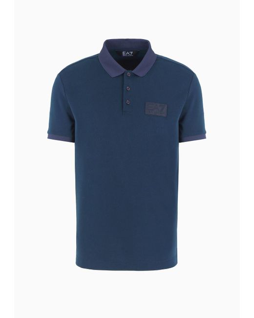 EA7 Blue Lux Identity Modal-blend Polo Shirt for men