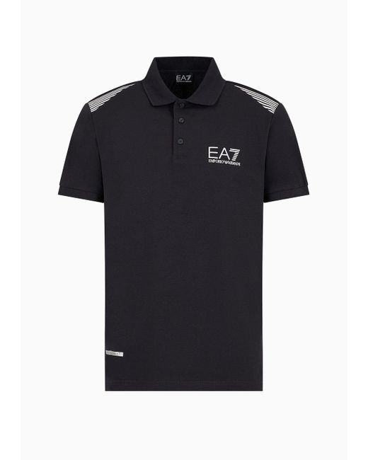 EA7 Black Asv 7 Lines Recycled-fabric Short-sleeved Polo Shirt for men