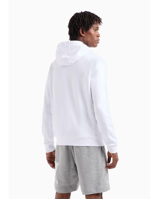 EA7 Logo Series Sweatshirt Aus Baumwolle Mit Kapuze in White für Herren