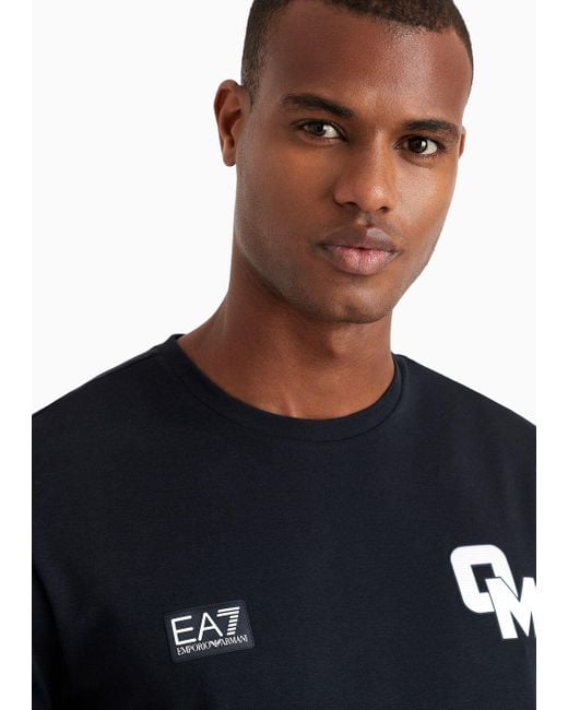 EA7 "olimpia Milano"-t-shirt Aus Baumwolle in Blue für Herren