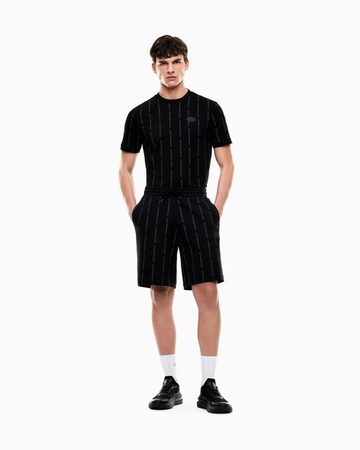 EA7 Black Graphic Series Cotton-Blend Bermuda Shorts for men