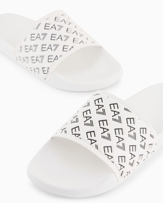 EA7 White Slides With All-Over Logo