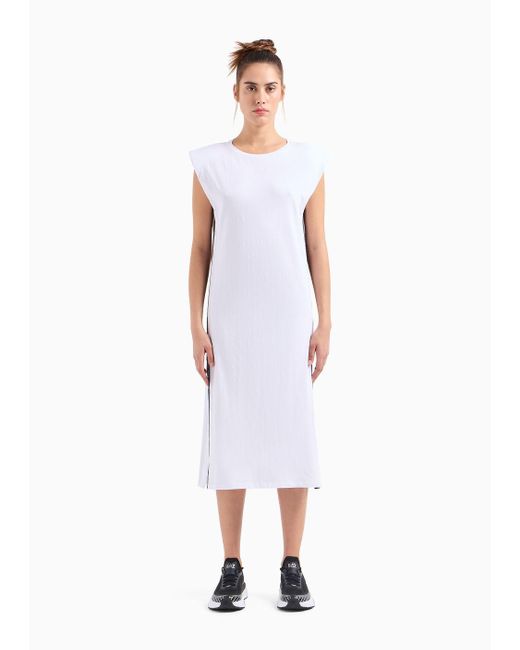 EA7 White Logo Series Long Dress In Asv Organic Cotton