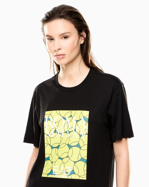 EA7 Internazionali Bnl D'Italia Baumwoll-T-Shirt Mit Rundhalsausschnitt in Black für Herren