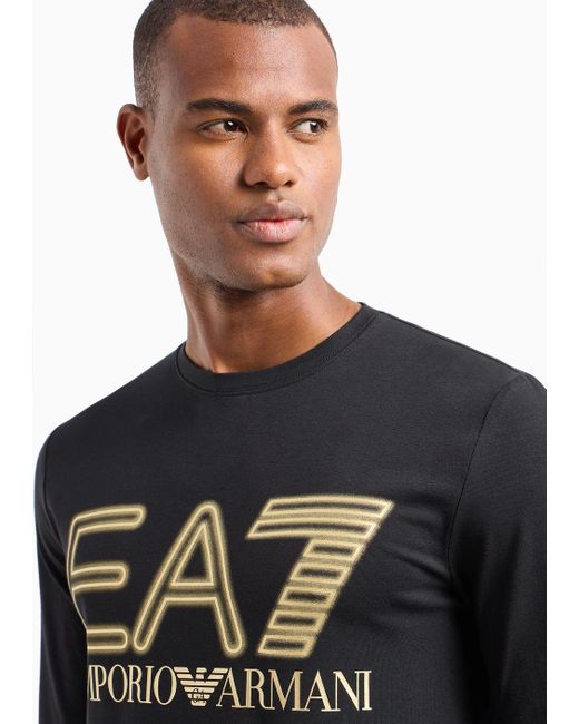 EA7 Black Logo Series Stretch-cotton Long-sleeved T-shirt for men