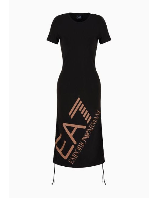 EA7 Black Kleid Aus Baumwollstretch Mit Kordelzug