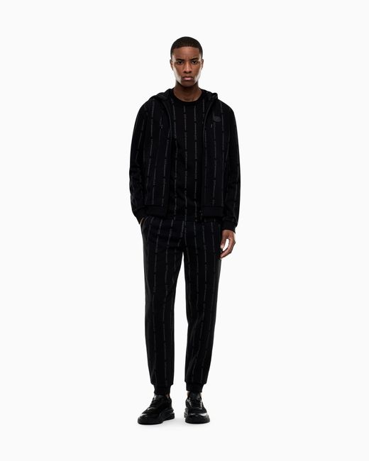EA7 Black Graphic Series Cotton-Blend Hooded Zip-Up Sweatshirt for men