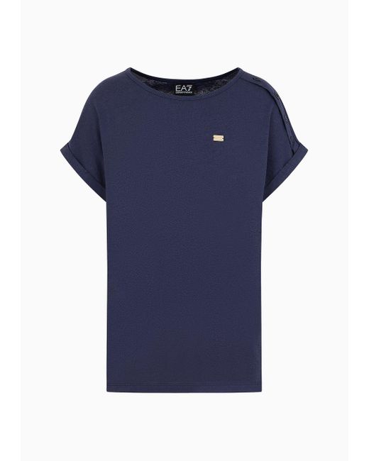 EA7 Blue Costa Smeralda T-shirt Mit U-boot-ausschnitt, Gefertigt Aus Baumwolle Und Leinen