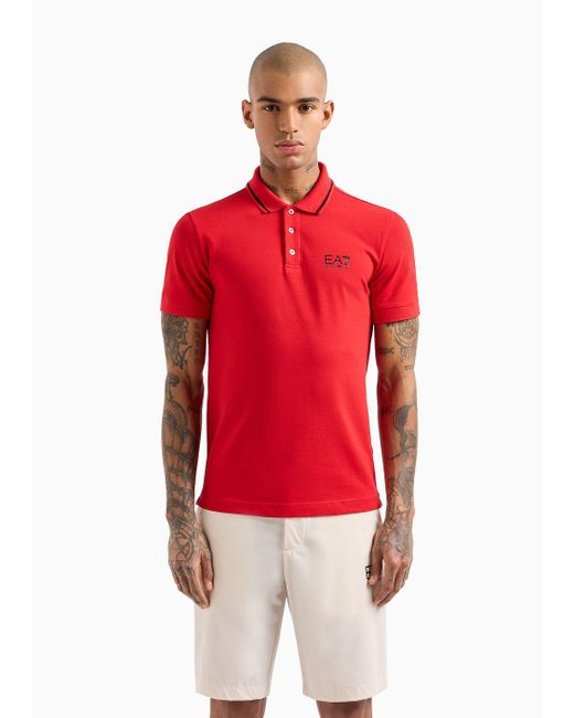EA7 Red Core Identity Stretch-cotton Piqué Polo Shirt for men