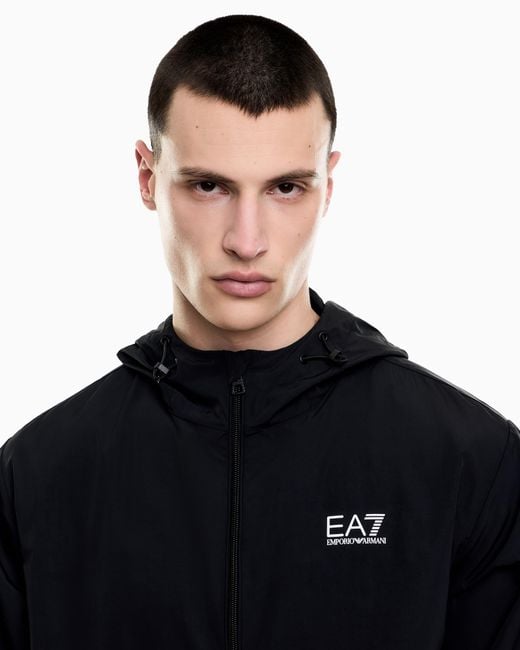 EA7 Black Core Identity Nylon Hooded Sweatshirt for men