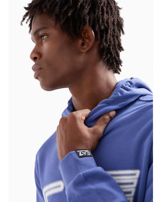 EA7 Blue Logo Series Hooded Cotton Sweatshirt for men