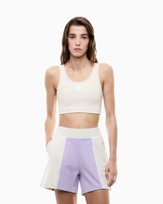 EA7 White Stretch Viscose Interlock Shorts