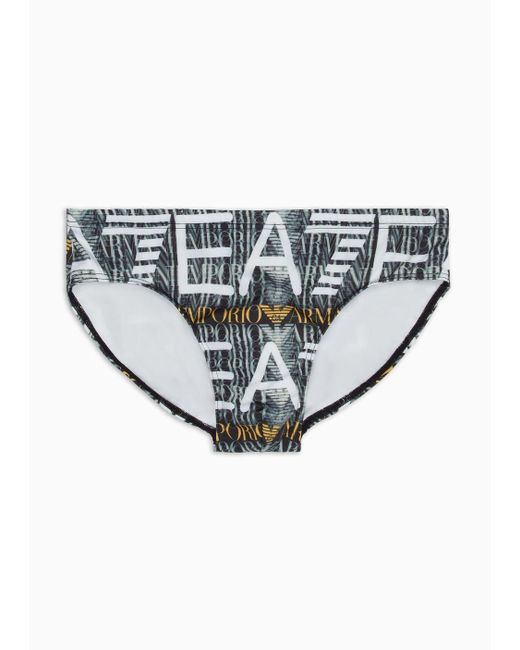 EA7 Gray Asv Swim Briefs With All-over Logo for men