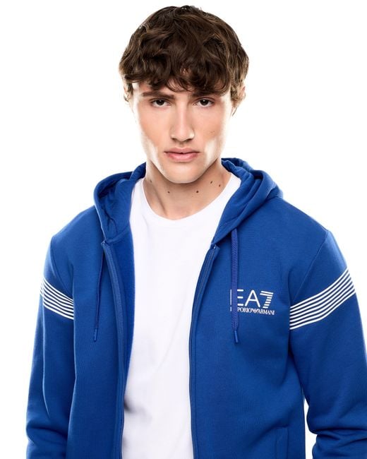 EA7 Blue Asv 7 Lines Cotton-Blend Jersey Tracksuit for men
