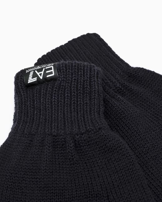EA7 Blue Wool Gloves With Ribbed Cuffs From Mountain Core