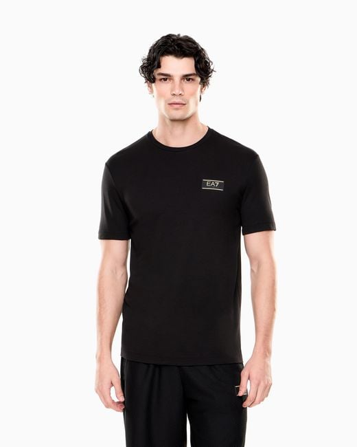 EA7 Black Premium Label Stretch Viscose-Blend Crew-Neck T-Shirt for men