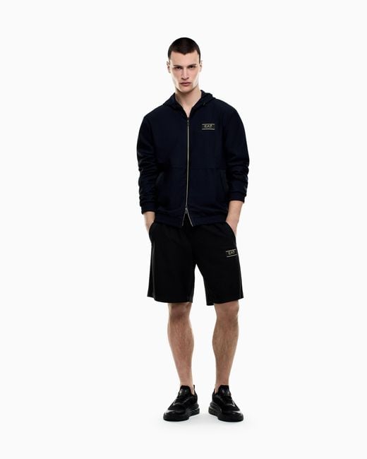 EA7 Blue Premium Label Technical Fabric Hooded Sweatshirt for men