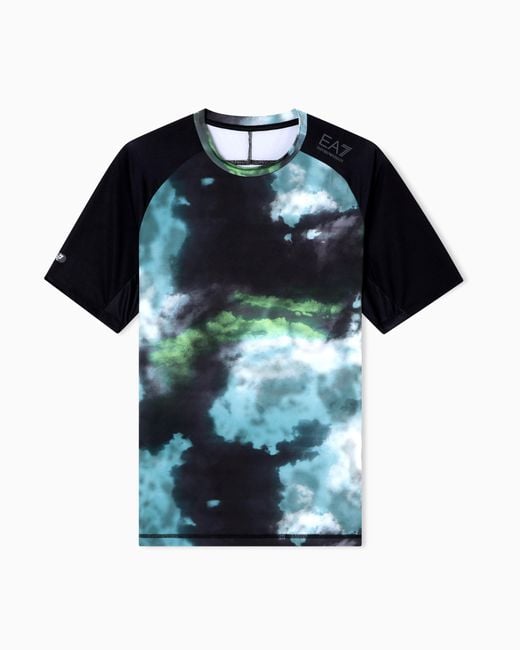 EA7 Blue Dynamic Athlete Printed T-Shirt for men