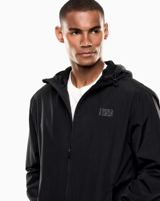 EA7 Black Logo Series Nylon Hooded Jacket for men