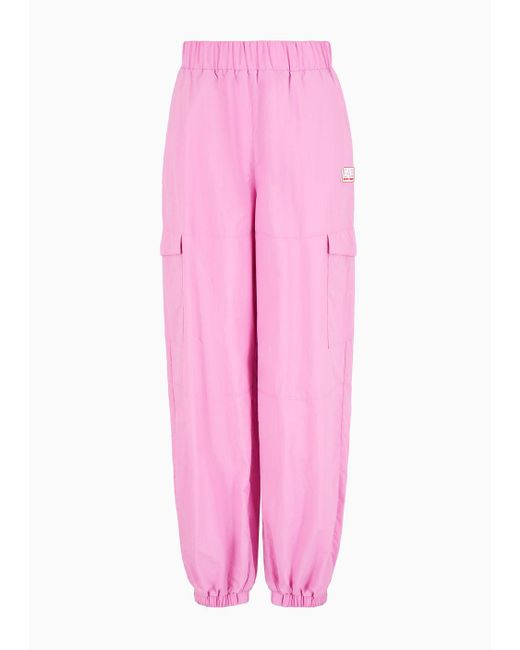 EA7 Pink Contemporary Sport Nylon Cargo Trousers