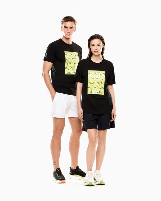 EA7 Internazionali Bnl D'Italia Baumwoll-T-Shirt Mit Rundhalsausschnitt in Black für Herren