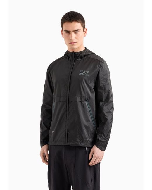 EA7 Black Dynamic Athlete Hooded Jacket In Ventus7 Technical Fabric for men