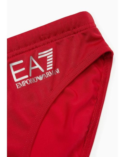 EA7 Red Low-waisted Swim Briefs With Asv Logo for men