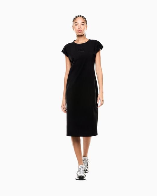 EA7 Black Logo Series Stretch Jersey Dress