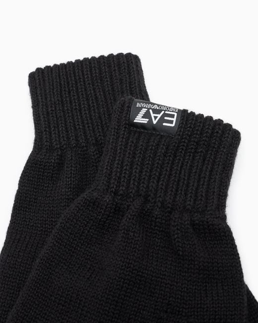 EA7 Black Wool-Blend Gloves