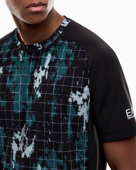 EA7 Blue Slim Fit Jersey T-Shirt Ventus 7 With Allover Graphic for men