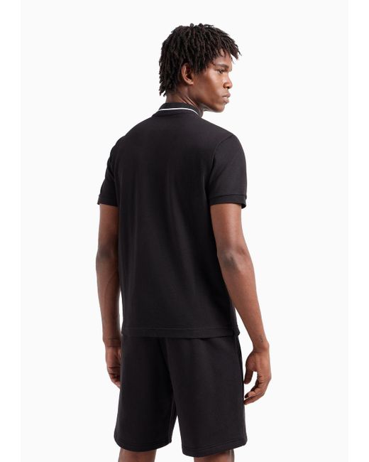 EA7 Black Tennis Club Stretch-cotton Henley-collar Polo Shirt for men