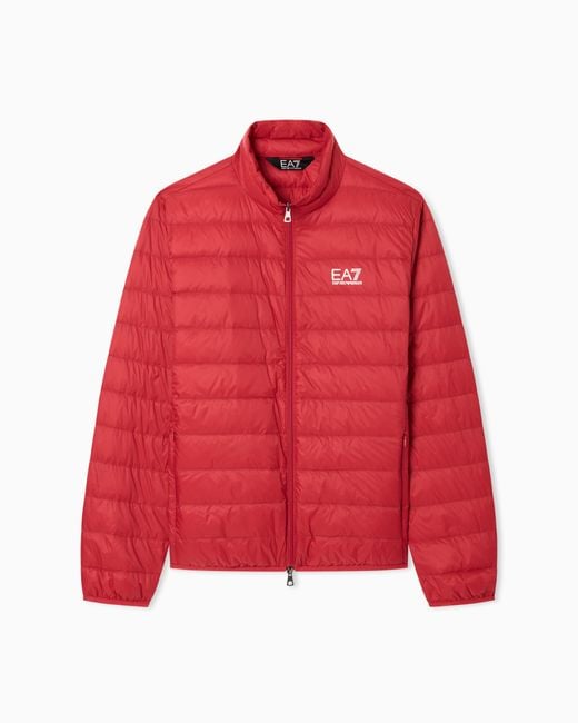 EA7 Red Packable Down Jacket With Front Zip Core Identity for men