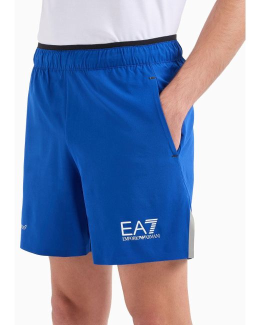EA7 Blue Tennis Pro Board Shorts In Ventus7 Technical Fabric for men