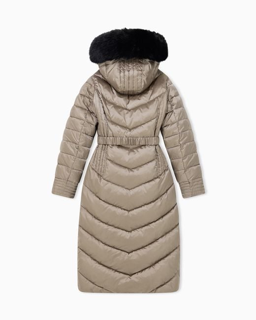 EA7 Natural Caban Coat Regular Fit Padded With Hood And Shiny Finish