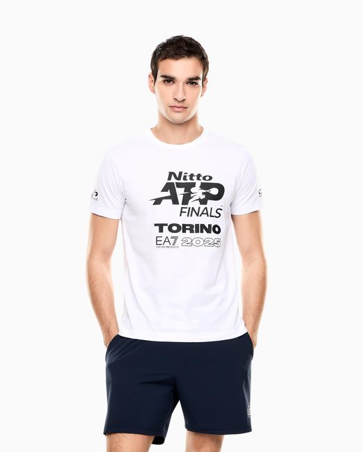 EA7 White Nitto Atp Finals Crew Neck T-Shirt With Event Logo for men