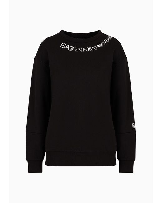 EA7 Black Shiny Cotton Crew-neck Sweatshirt