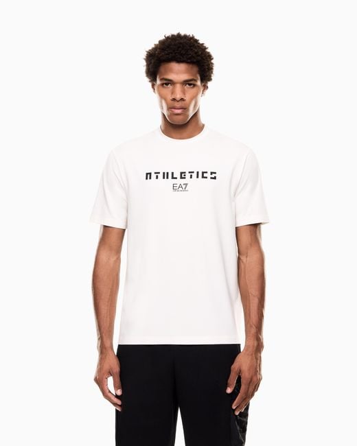 EA7 White Stretch Cotton-Blend T-Shirt With Print for men